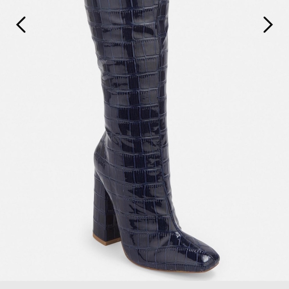 Missguided navy blue crocodile boots